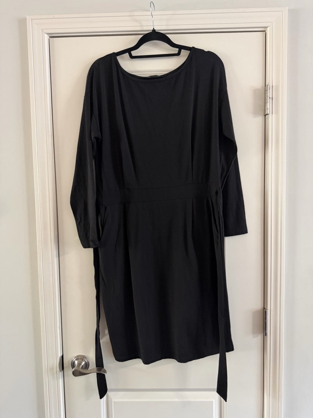 Everyday Black Long-Sleeve Tie-Waist Dress